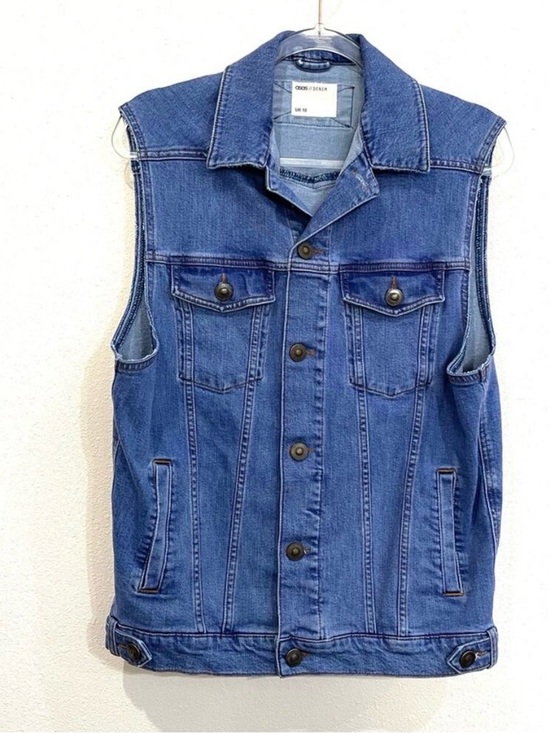 ASOS Jackets & Blazers - ASOS Trucker Jean Vest Oversized Sleeveless  Blue Denim Medium Wash US 6 / UK 10